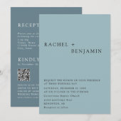 Moderne Elegante Stoffige Blauwe Bruiloft 2 Zijde  Kaart (Voorkant / Achterkant)