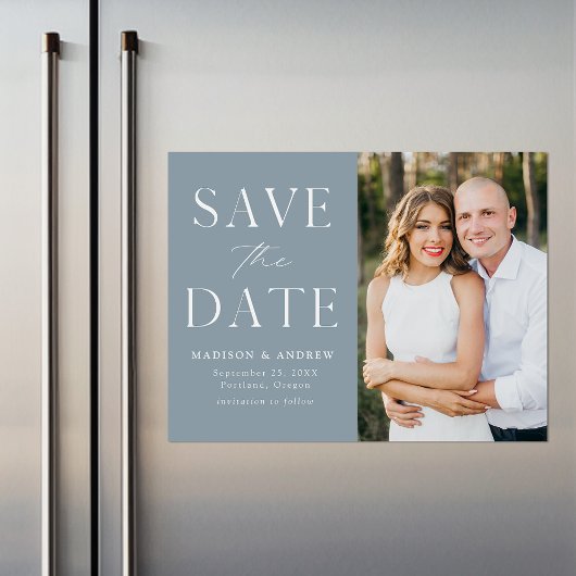 Moderne Elegante Stoffige Blauwe Foto sparen de Da Magnetische Uitnodiging