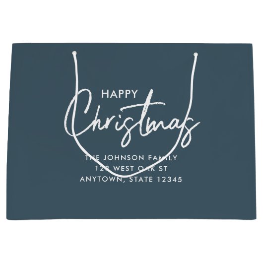 Moderne Elegante Stoffige Blauwe Gelukkige Vakanti Groot Cadeauzakje (Voorkant)