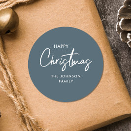 Moderne elegante stoffige blauwe kerstvakantie ronde sticker