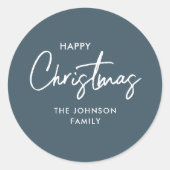 Moderne elegante stoffige blauwe kerstvakantie ronde sticker (Voorkant)