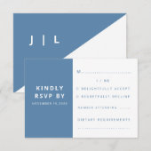 Moderne elegante stoffige blauwe minimalistische b RSVP kaartje (Voorkant / Achterkant)