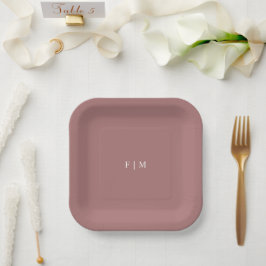 Moderne elegante stoffige roos bruiloft monogramme papieren bordje