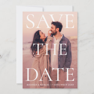 Moderne Elegante Strand Foto Typografie Trouwen Save The Date