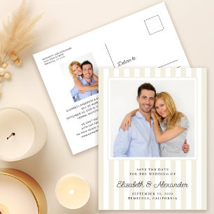 Moderne Elegante Streep Foto Bruiloft Save The Dat Briefkaart