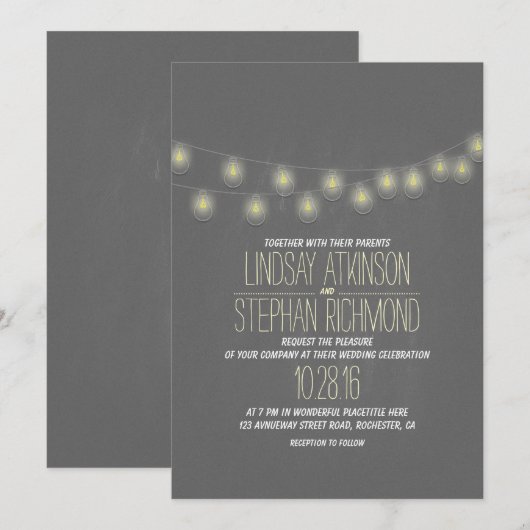 Moderne Elegante String Lights Huwelijksuitnodigin Kaart (Voorkant / Achterkant)