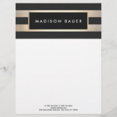 Moderne elegante striped Black en FAUX Gold Foil Custom Briefhoofd (Voorkant)