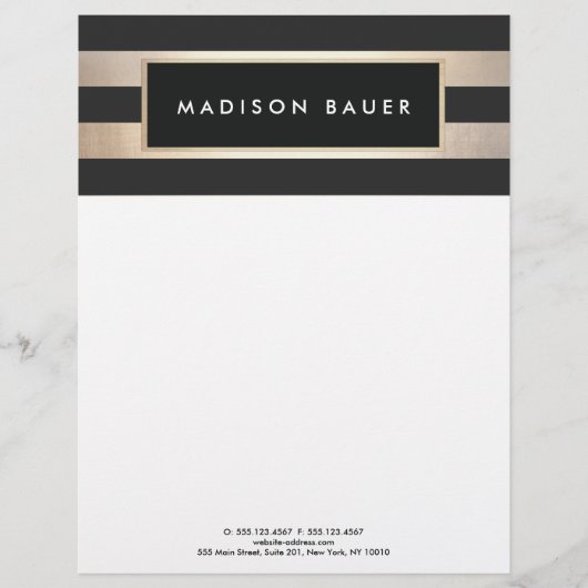 Moderne elegante striped Black en FAUX Gold Foil Custom Briefhoofd (Voorkant)