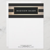 Moderne elegante striped Black en FAUX Gold Foil Custom Briefhoofd (Voorkant / Achterkant)
