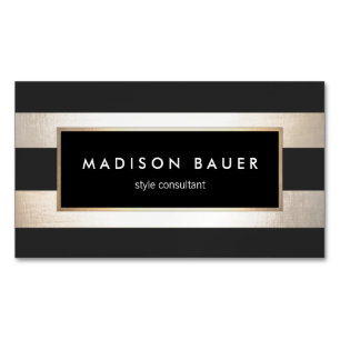 Moderne elegante striped Black en FAUX Gold Foil Magnetisch Visitekaartje
