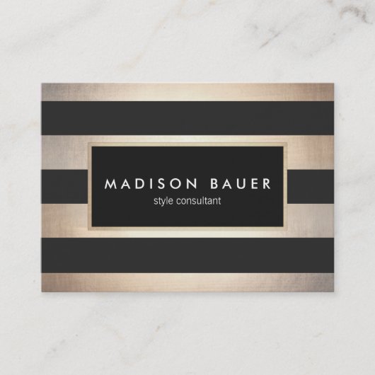 Moderne elegante striped Black en FAUX Gold Foil Visitekaartje (Voorkant)