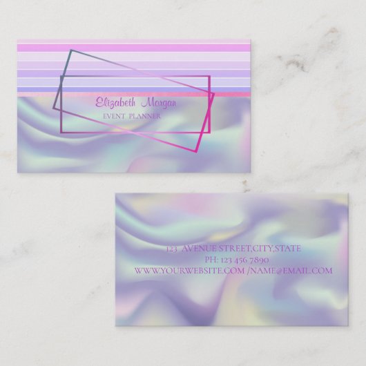 Moderne elegante striped Lijst holographic Visitekaartje (Voorkant / Achterkant)