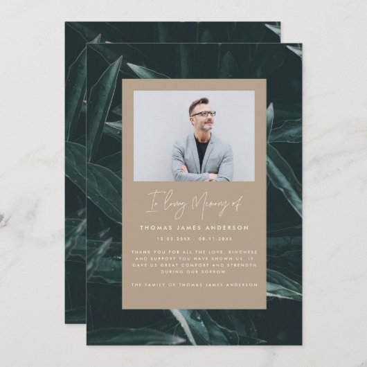Moderne elegante sympathie rouwfoto herinnering (Voorkant / Achterkant)