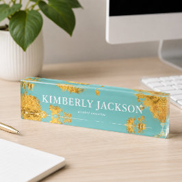 Moderne Elegante Teal Aqua Gouden Bureaunaambord Naambordje