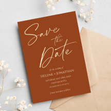 Moderne elegante terracotta bruiloft save the date