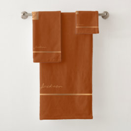 Moderne elegante terracotta chic monogrammed strep bad handdoek