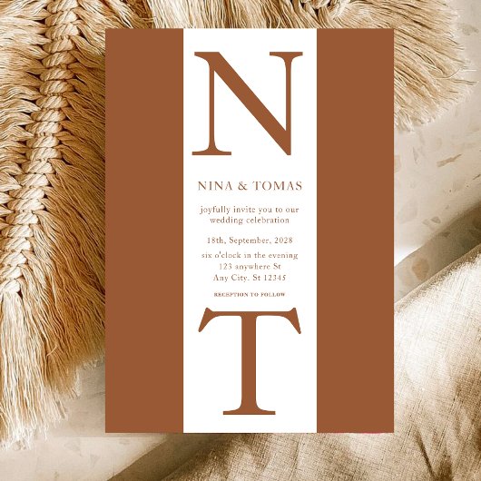 Moderne Elegante Terracotta Monogram Initiaal brui Kaart