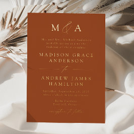 Moderne Elegante Terracotta Monogram Trouwkaart Folie Uitnodiging