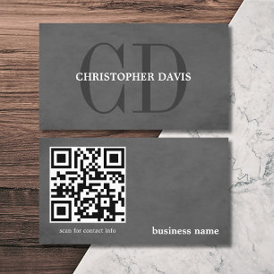 Moderne Elegante Textuur Grijs Monogram QR-code Visitekaartje