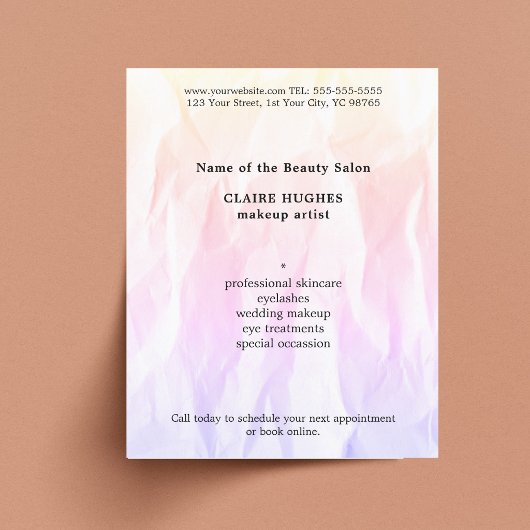 Moderne Elegante Textuur Licht Roze Visagist Flyer