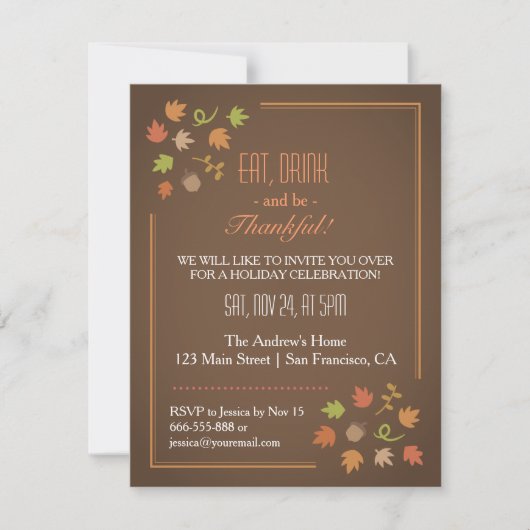 Moderne Elegante Thanksgiving Dinner Party Kaart (Voorkant)