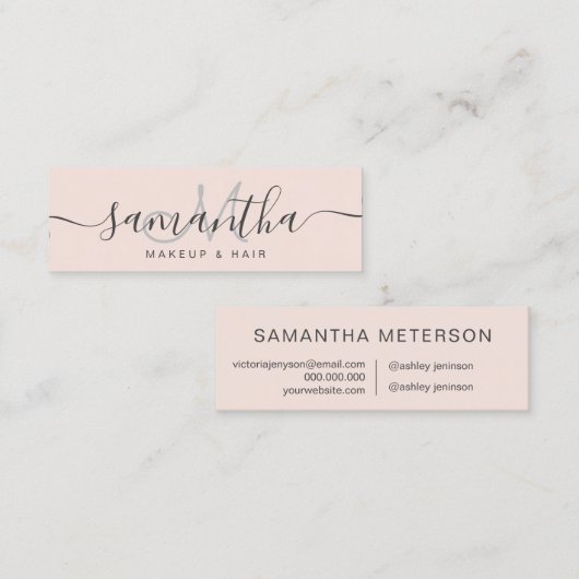 Moderne elegante trendy blush roze make-up haar mini visitekaartje (Voorkant / Achterkant)