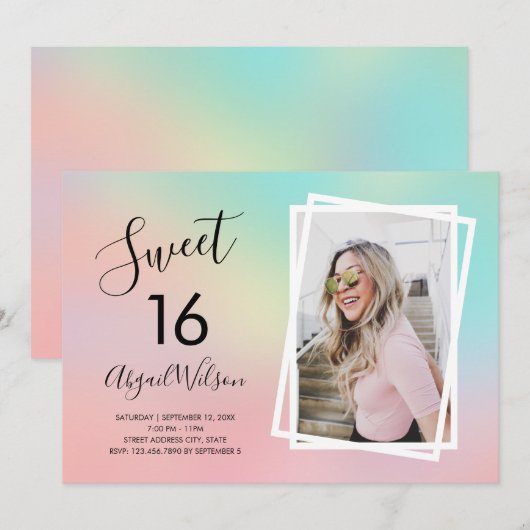 Moderne elegante trendy lieve zestien verjaardagsf kaart (Voorkant / Achterkant)