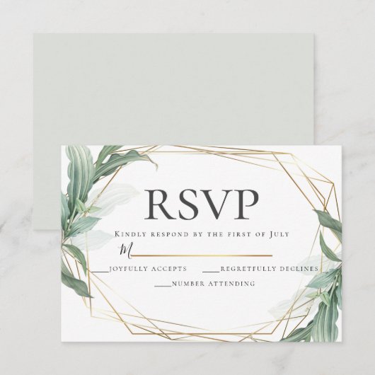 Moderne Elegante Tropische Bladeren Huwelijk RSVP Kaart (Voorkant / Achterkant)