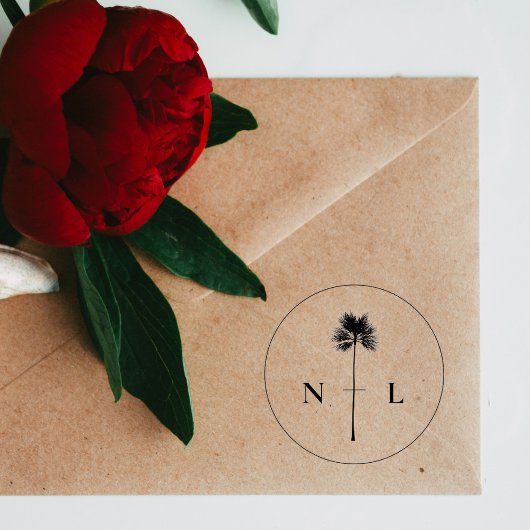 Moderne Elegante Tropische Palm Tree Wedding Initi Zelfinktende Stempel