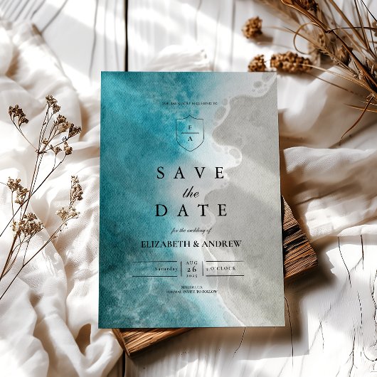 Moderne Elegante Tropische Strandbruiloft Save The Date