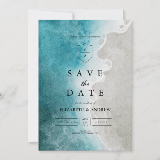 Moderne Elegante Tropische Strandbruiloft Save The Date (Voorkant)