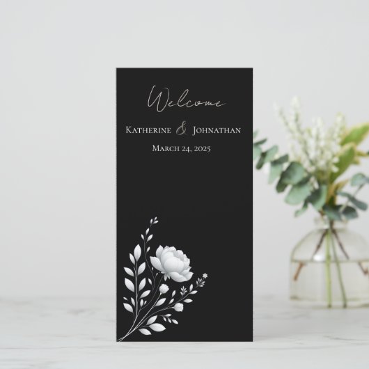 Moderne Elegante Trouw Bloem Zwart en Wit (Staand voorkant)