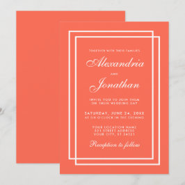 Moderne Elegante Trouw Coral en Witte Frames Kaart