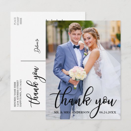 Moderne Elegante Trouw Dank Je Bruid Bruidegom Fot Briefkaart (Voorkant / Achterkant)