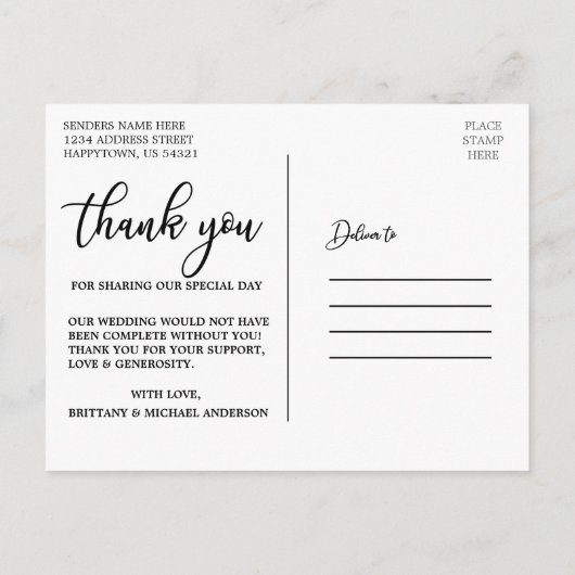 Moderne Elegante Trouw Dank Je Bruid Bruidegom Fot Briefkaart (Achterkant)