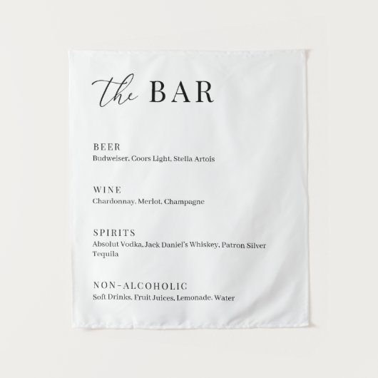 Moderne Elegante Trouw De Bar Menu Wandkleed (Voorkant)