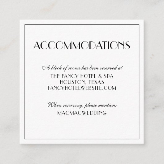 Moderne elegante trouwaccommodaties Foto Informatiekaartje (Voorkant)