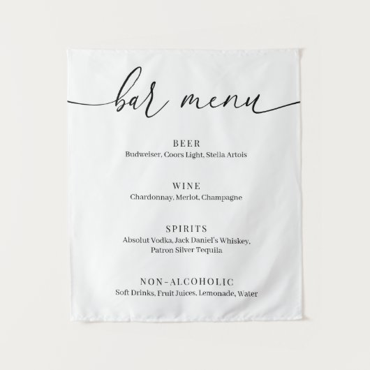 Moderne Elegante Trouwbarmenu Wandkleed (Voorkant)