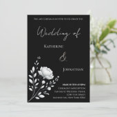 Moderne Elegante Trouwbloem Zwart en Wit Kaart (Staand voorkant)