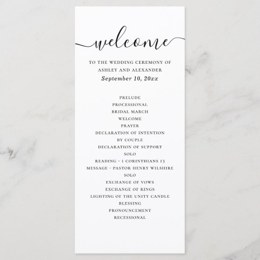 Moderne Elegante Trouwdag | Minimal Script Ceremon Programmakaart (Voorkant)