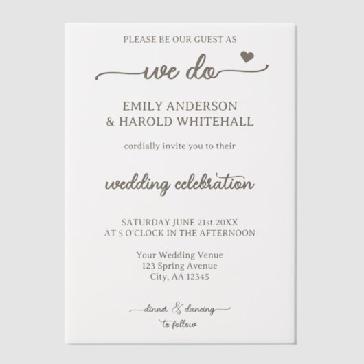 Moderne Elegante Trouwdag Vellum Uitnodigingen (Voorkant)