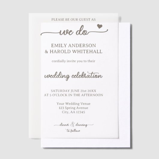 Moderne Elegante Trouwdag Vellum Uitnodigingen (Offset)