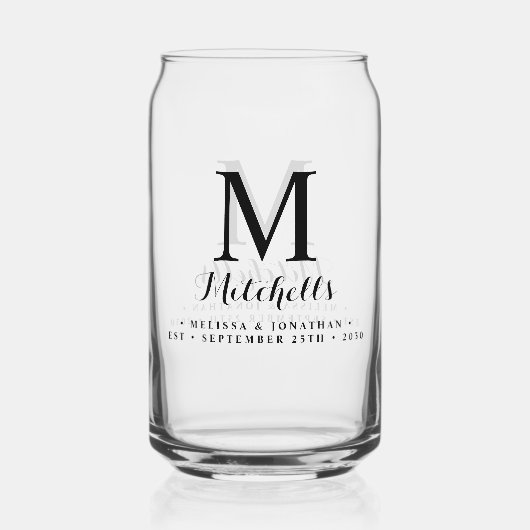 Moderne Elegante Trouwdatum Naam Initiaal Monogram Blikvorm Glas (Achterkant)