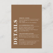 Moderne Elegante Trouwdetails Dark Taupe Informatiekaartje (Voorkant)