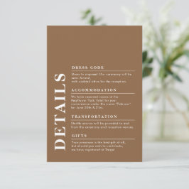 Moderne Elegante Trouwdetails Dark Taupe Informatiekaartje