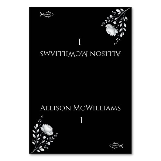 Moderne Elegante Trouwen Zwart-wit Vis Kaart (Voorkant)