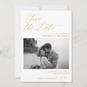 Moderne Elegante Trouwfoto Goud Save The Date (Voorkant)