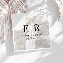 Moderne Elegante Trouwfoto met Monogram Servet
