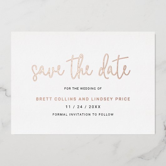 Moderne Elegante Trouwkaart Save The Date Folie Uitnodiging (Voorkant)