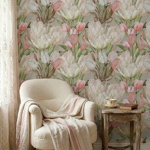 Moderne Elegante Tulpen met Gouden Patroon Behang